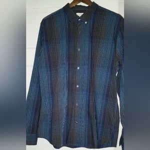 Calvin Klein Infinite Slim Fit mens button down long sleeve shirt blue plaid